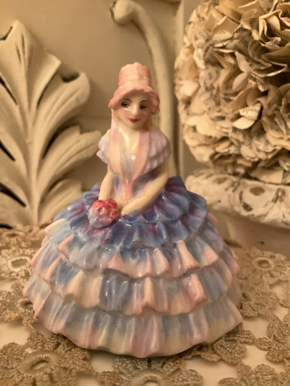 Royal Doulton Chloe Figurine - White with Pastel Pink & Lavender Accents